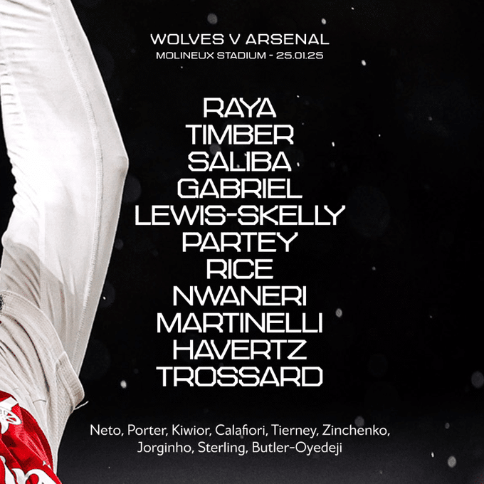 11 ตัวจริง วูล์ฟแฮมป์ตัน อาร์เซนอล