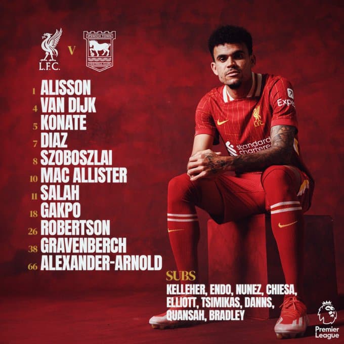 11 ตัวจริง ลิเวอร์พูล อิปสวิช