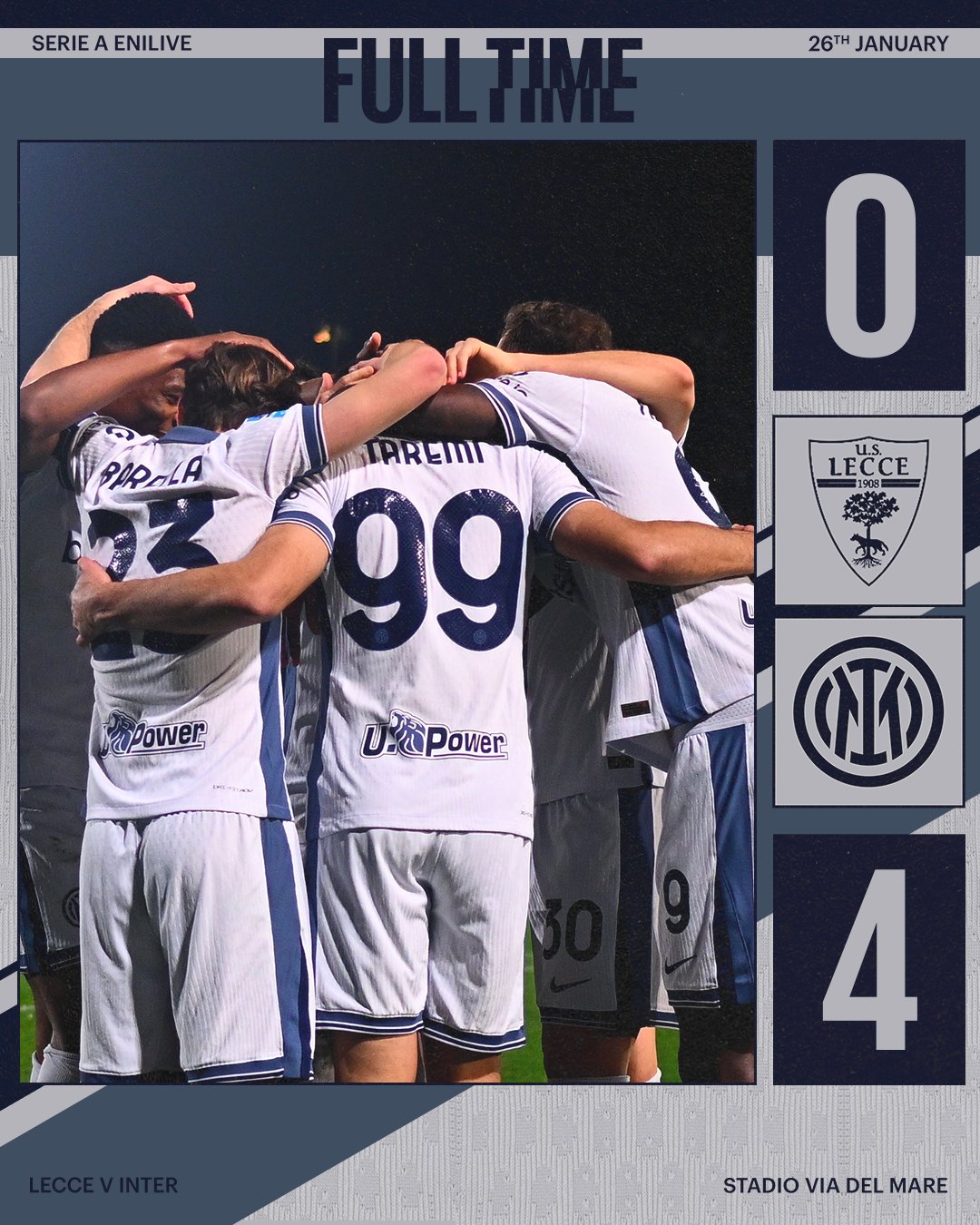 ผลบอลเมื่อคืนนี้ กัลโช่ เลชเช่ อินเตอร์