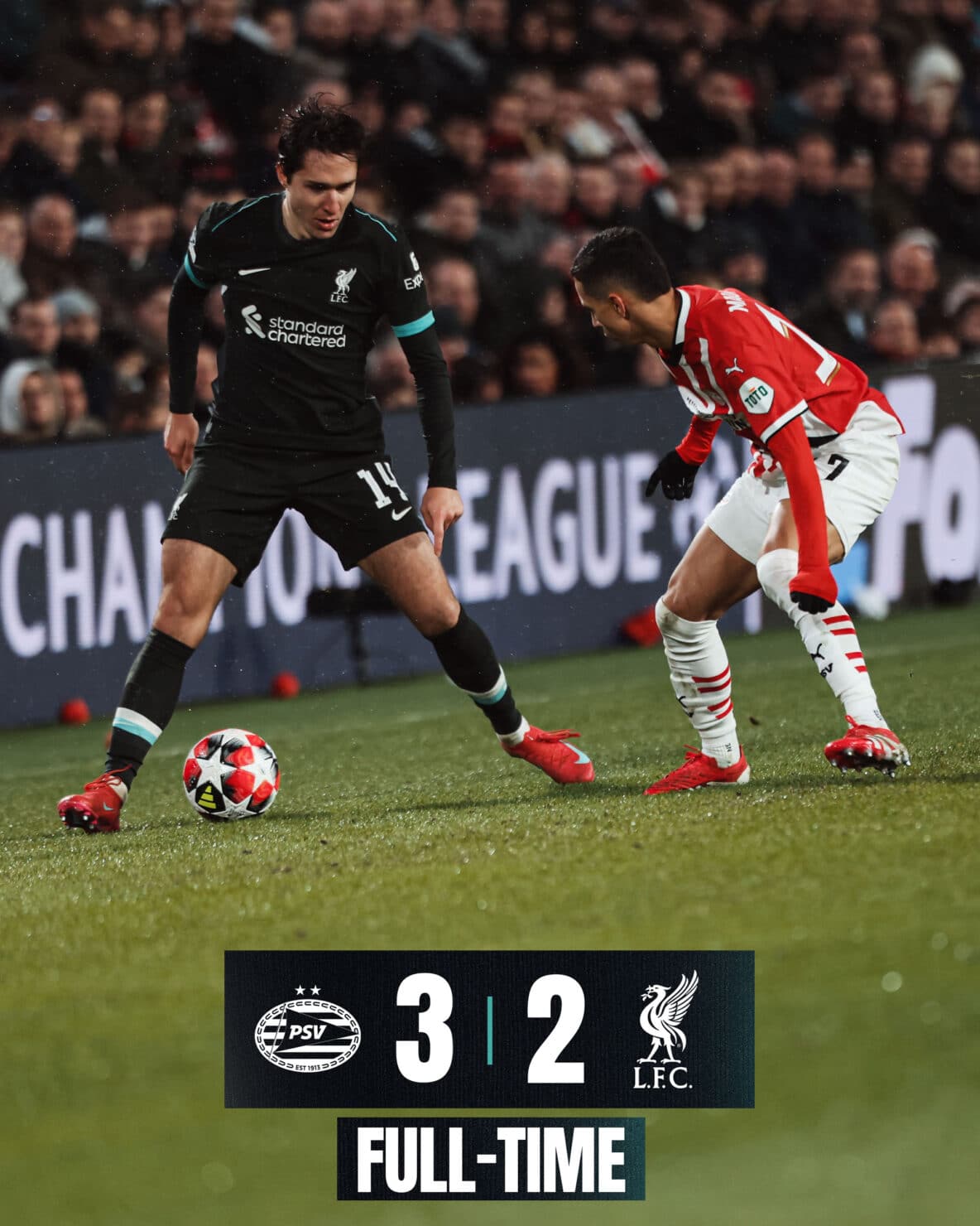 ผลบอลเมื่อคืนนี้ ยูฟ่า แชมเปี้ยนส์ลีก พีเอสวี ลิเวอร์พูล