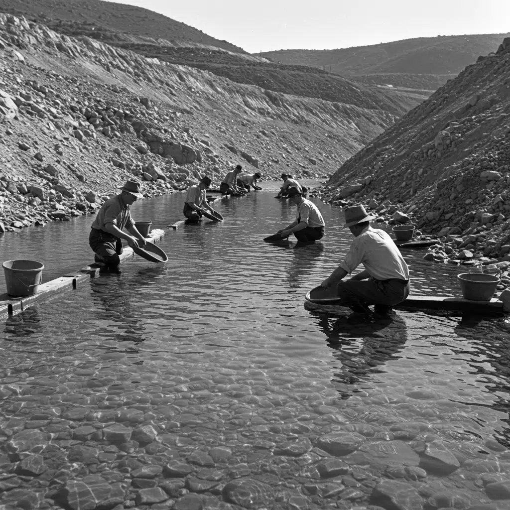 คนงานกำลังร่อนทองในเหมือง