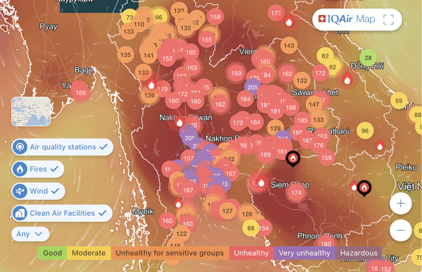 แผนที่แสดงค่า PM 2.5 สีแดงทั้งประเทศ