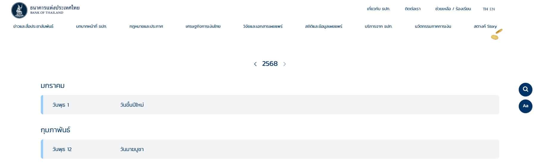 วันหยุดธนาคารแห่งประเทศไทย วันมาฆบูชา 2568