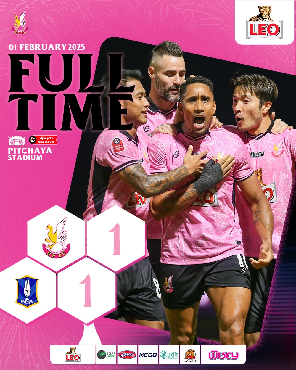 ผลฟุตบอล รีโว่ ไทยลีก หนองบัว พิชญ บีจี ปทุม