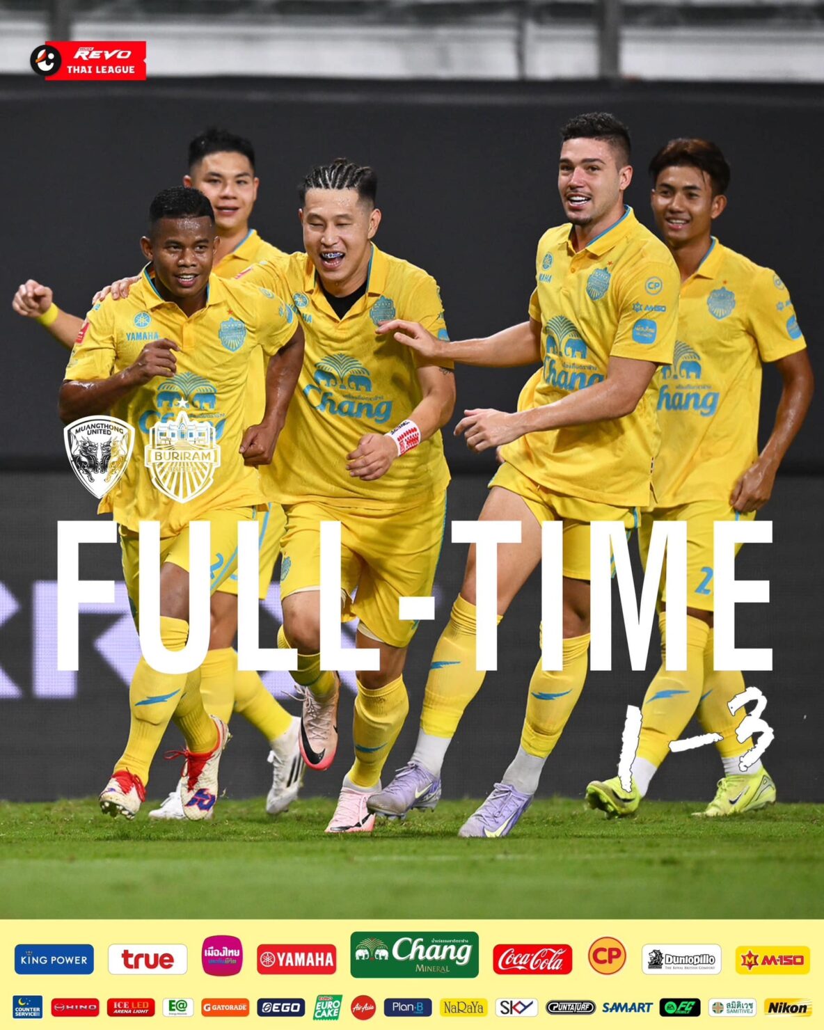 ผลฟุตบอล รีโว่ ไทยลีก เมืองทอง บุรีรัมย์