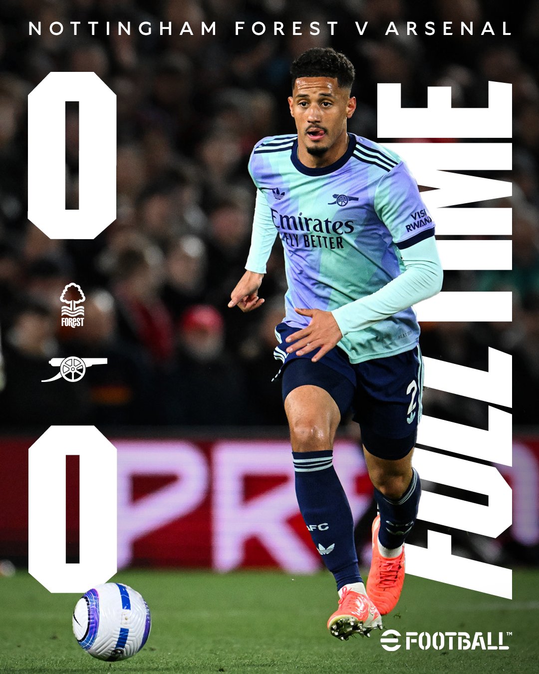 ผลบอลเมื่อคืนนี้ พรีเมียร์ลีก ฟอเรสต์ อาร์เซนอล