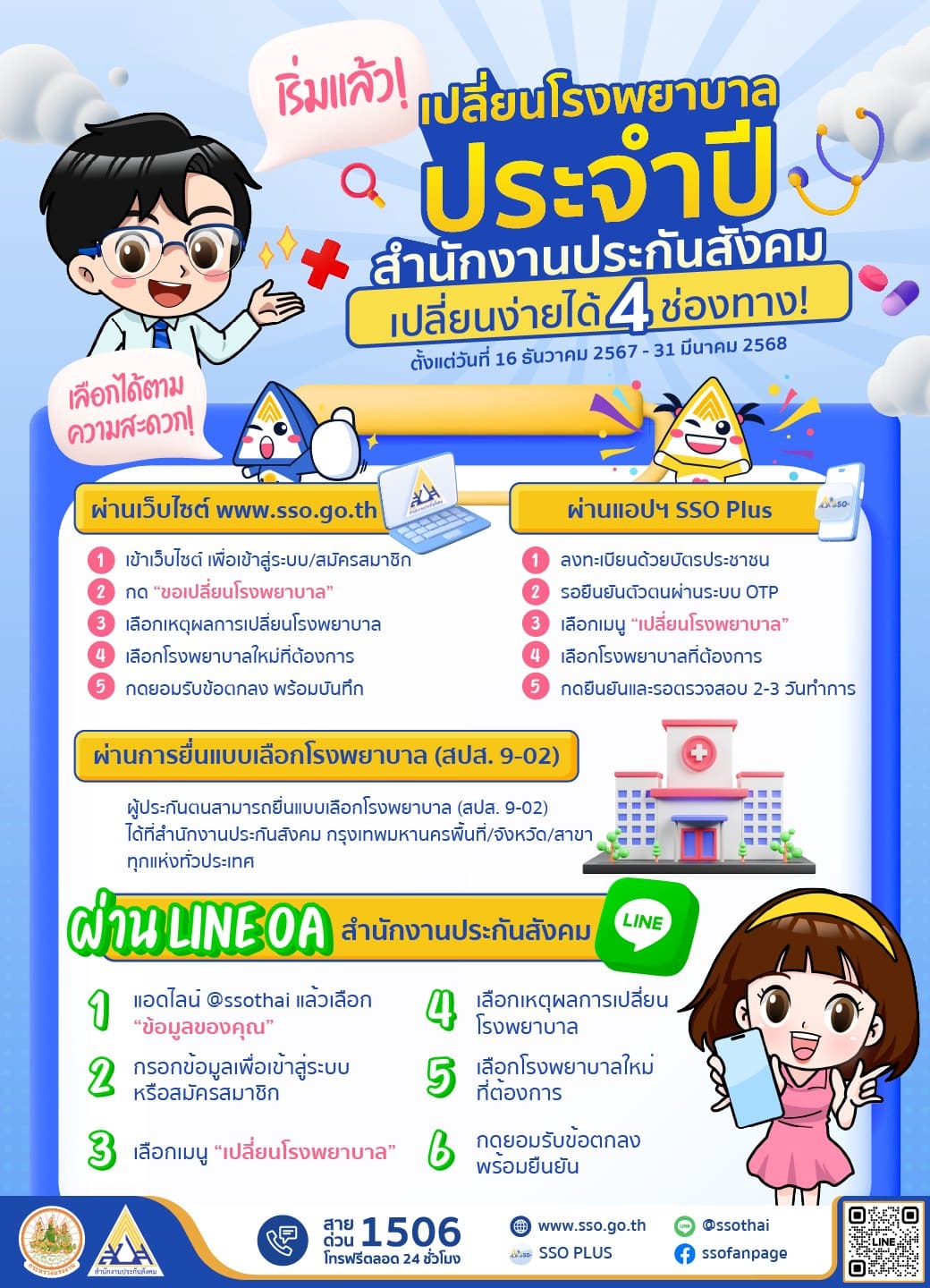 เปลี่ยนโรงพยาบาลประกันสังคม 4 ช่องทาง 