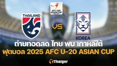 โปรแกรมถ่ายทอดสด ไทย พบ เกาหลีใต้ AFC U-20 Asian cup