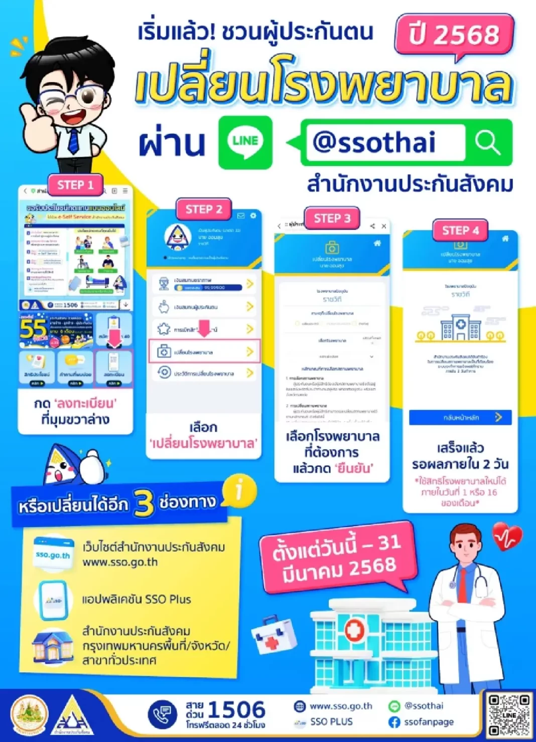 เปลี่ยนโรงพยาบาลประกันสังคม ผ่านไลน์ 