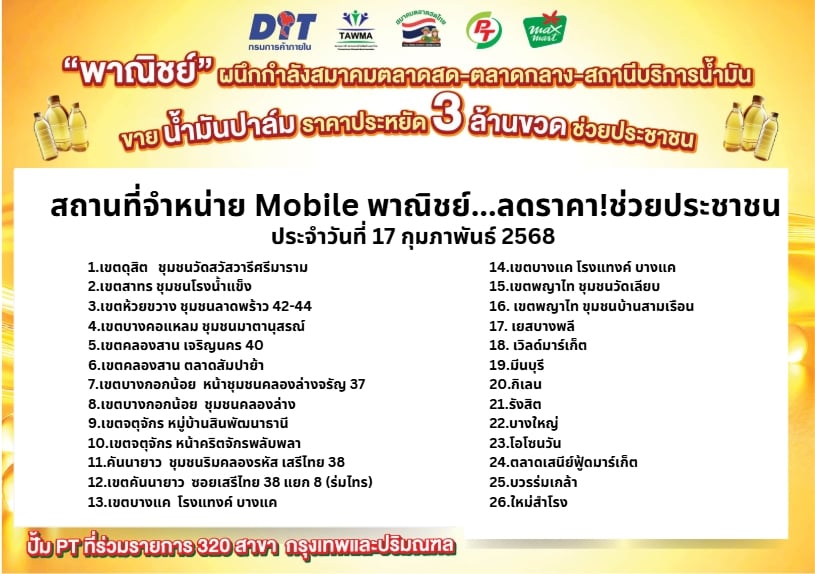 พาณิชย์ ขายน้ำมันปาล์มขวดราคาประหยัด 17 ก.พ.2568