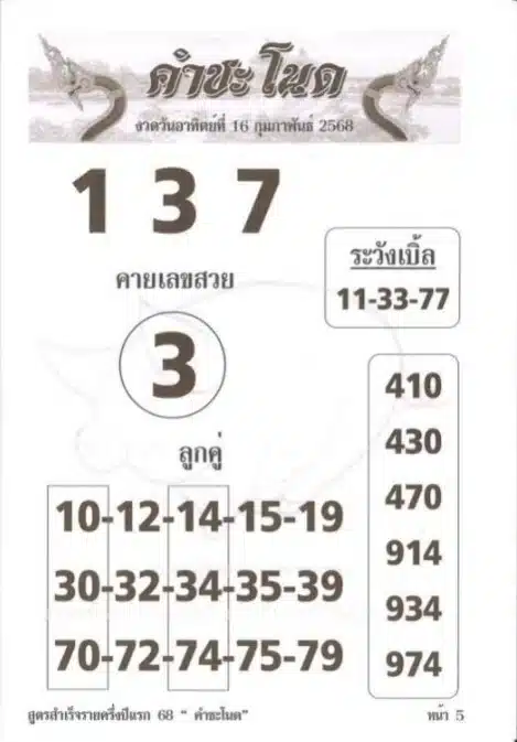 เลขเด็ดคำชะโนด งวด 16 กุมภาพันธ์ 2568