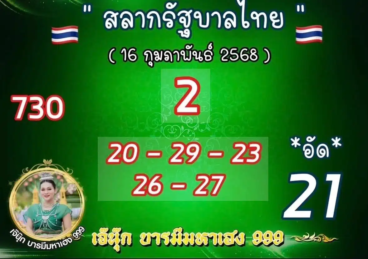 เลขเด็ดเจ๊นุ๊ก บารมีมหาเฮง งวด 16 กุมภาพันธ์ 2568