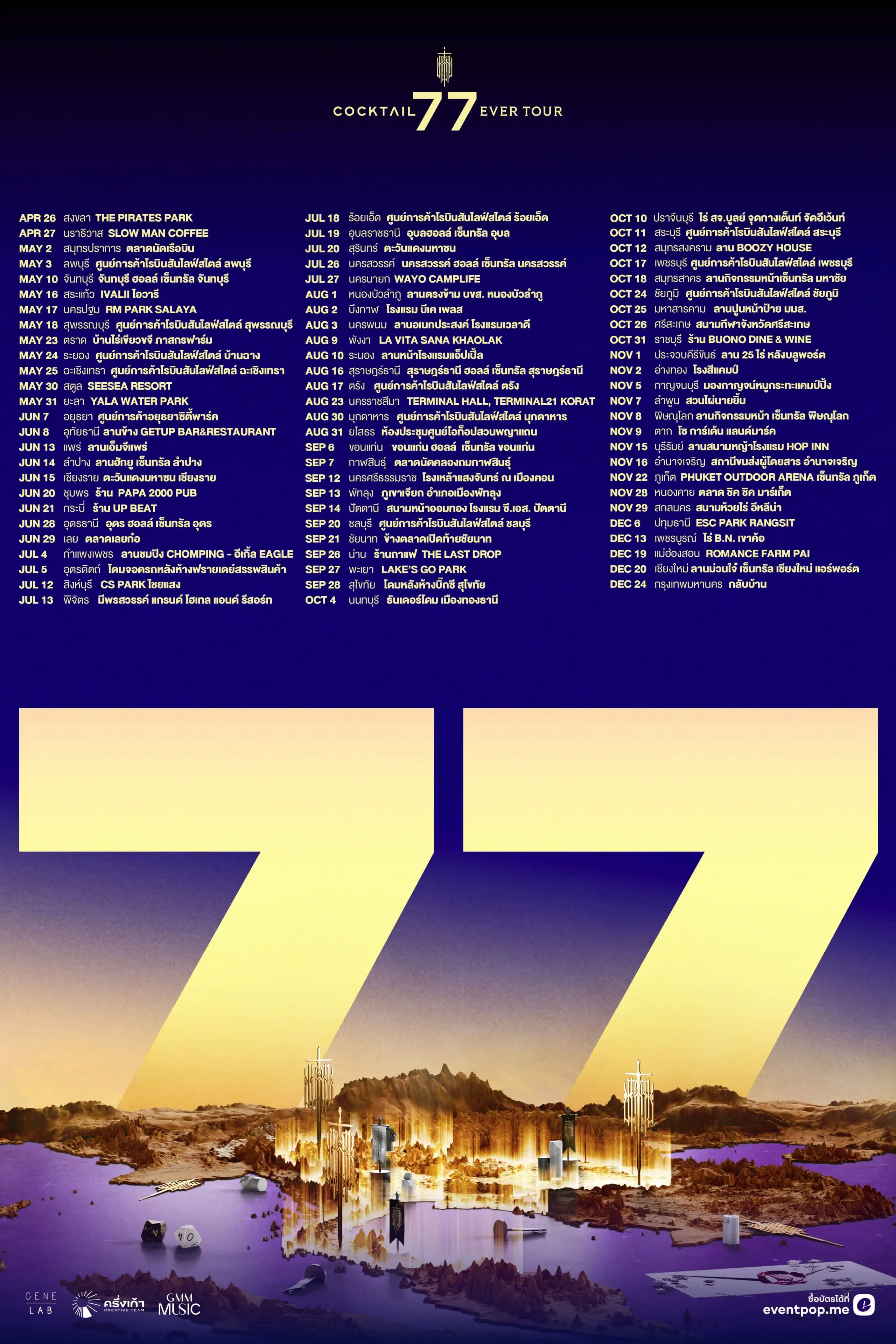 ราคาบัตรคอนเสิร์ต COCKTAIL 77 จังหวัด