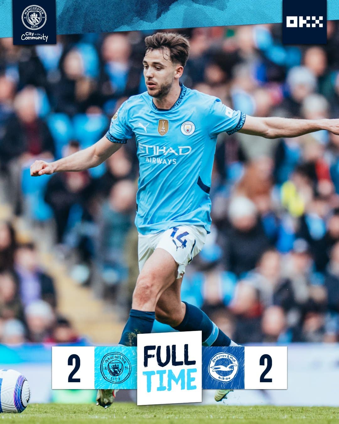 ผลบอลเมื่อคืนนี้ พรีเมียร์ลีก แมนซิตี้ ไบรท์ตัน