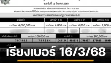 ใบตรวจหวยเรียงเบอร์ 16 มีนาคม 2568 ผลสลากกินแบ่งรัฐบาล ทุกรางวัล