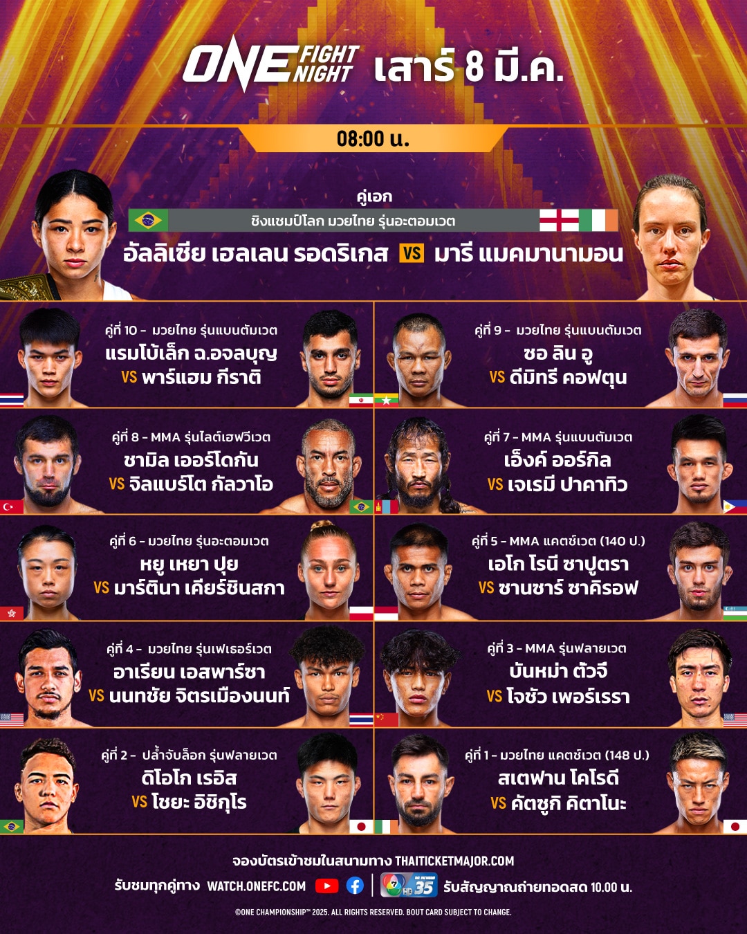 โปรแกรมมวย ONE Fight Night 29 อัลลิเซีย มารี