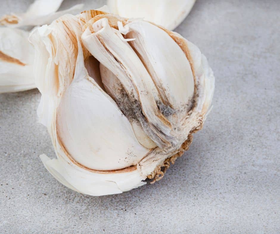 กระเทียมที่ขั้วไม่ดี สีดำ ห้ามซื้อเสี่ยงเชื้อรา