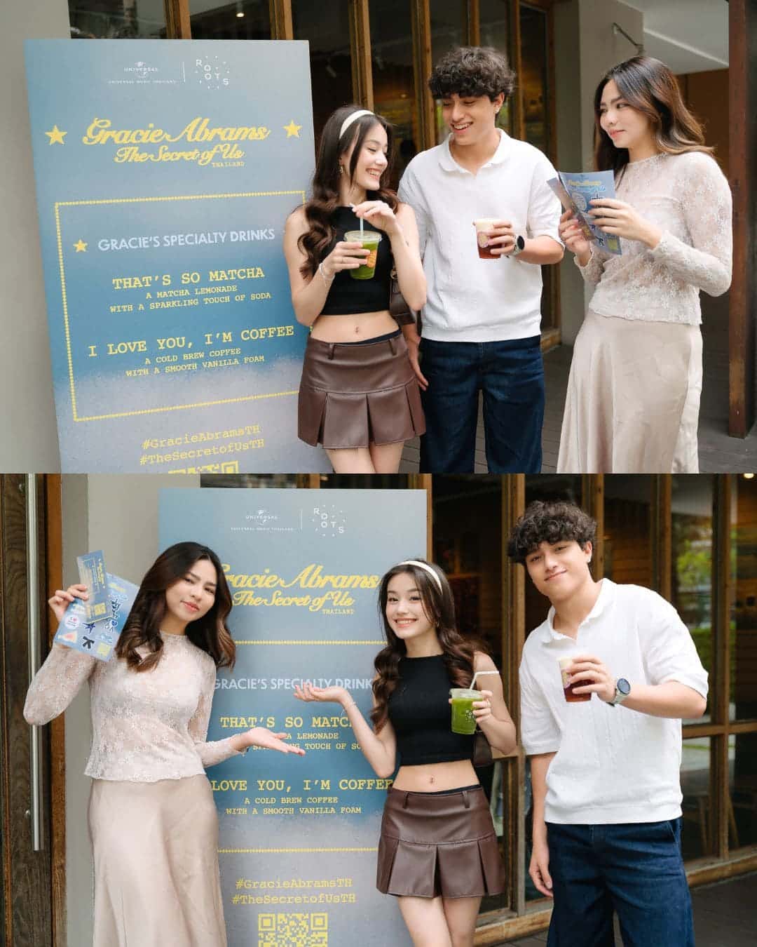 บรรยากาศภายในร้าน Roots สาขาสาธร กับการแนะนำ 2 เมนูเครื่องดื่มสุดพิเศษ “That’s So Matcha” และ “I Love You, I’m Coffee”พร้อม จากแคมเปญ Universal Music Thailand x Roots “Gracie Abrams: The Secret of Us Thailand” ในรอบสื่อมวลชนและอินฟลูเอนเซอร์ เมื่อวันที่ 31 มีนาคมที่ผ่านมา