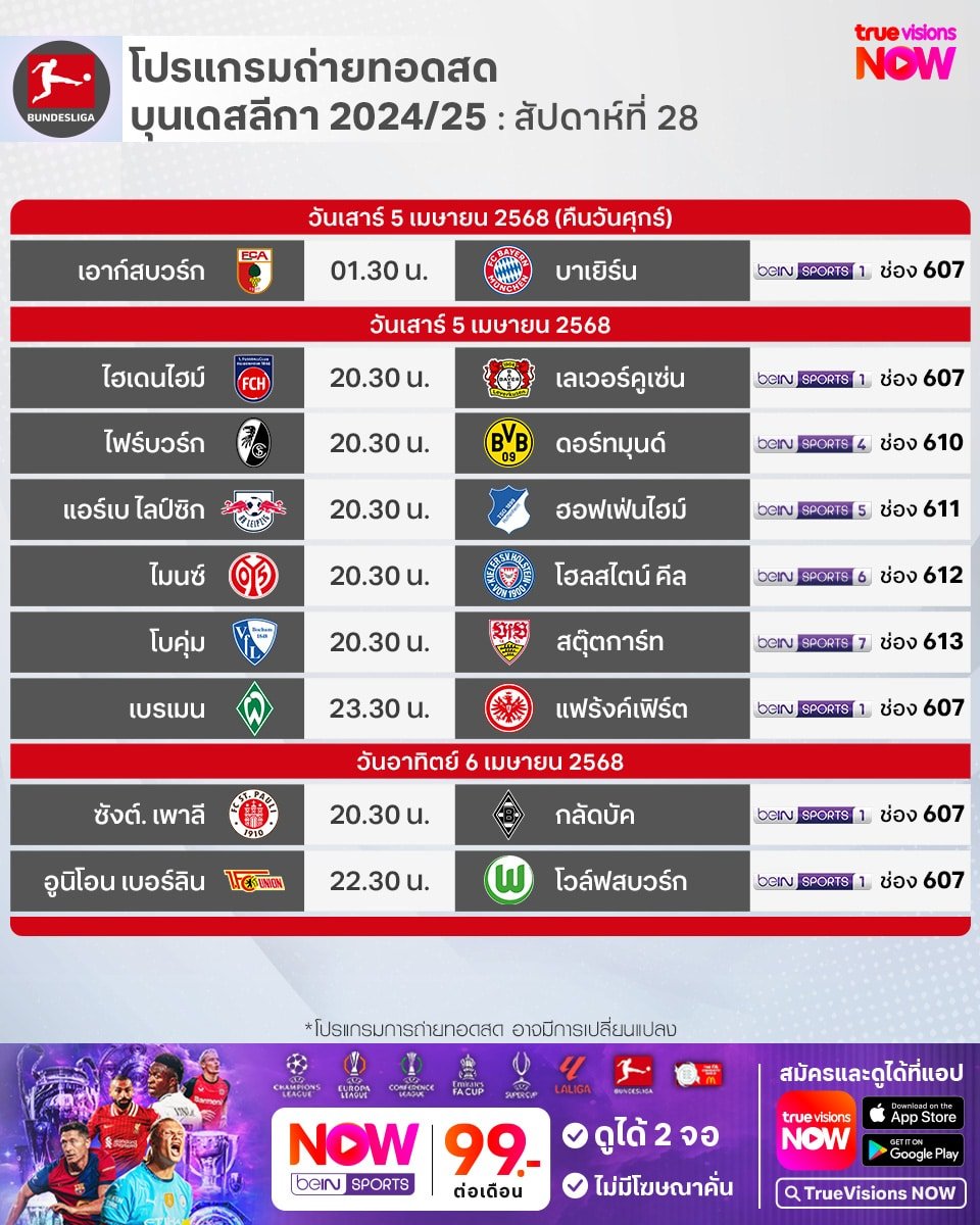 โปรแกรม บุนเดสลีกา เยอรมัน 2024/25 สัปดาห์ที่ 28