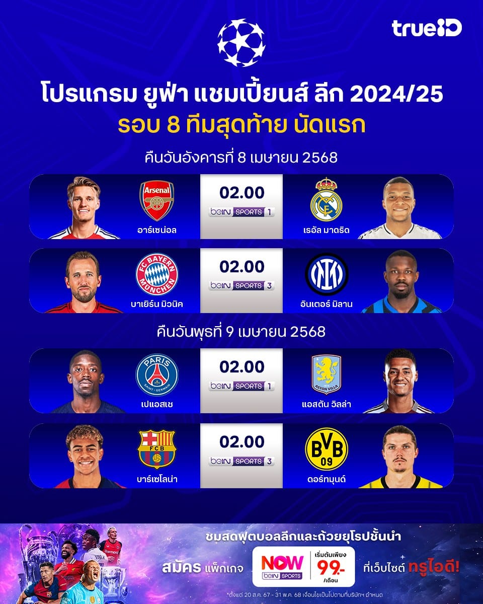 ยูฟ่า แชมเปี้ยนส์ ลีก 2024/25 รอบ 8 ทีมสุดท้าย นัดแรก