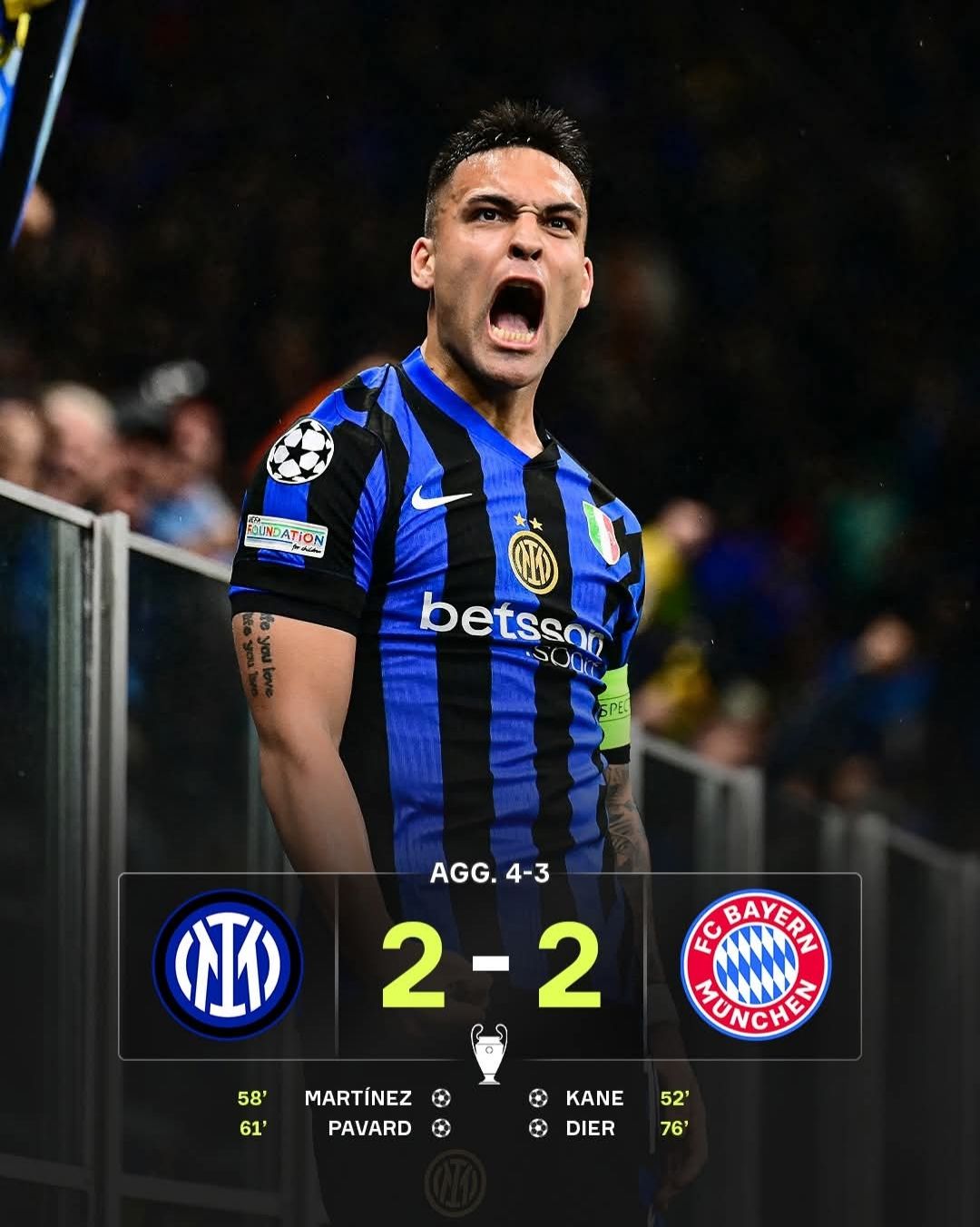 ผลบอลเมื่อคืนนี้ ยูฟ่า แชมเปี้ยนส์ลีก อินเตอร์ บาเยิร์น