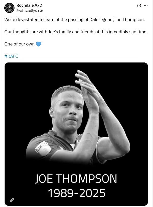 แมนเชสเตอร์ ยูไนเต็ด ออกแถลงการณ์แสดงความอาลัย โจ ทอมป์สัน