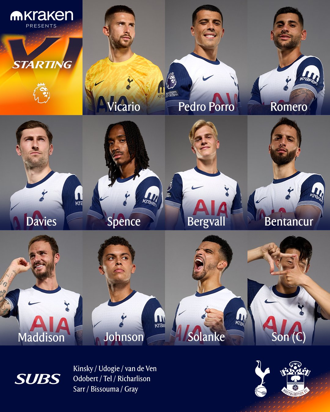 11 ตัวจริง สเปอร์ส เซาแฮมป์ตัน