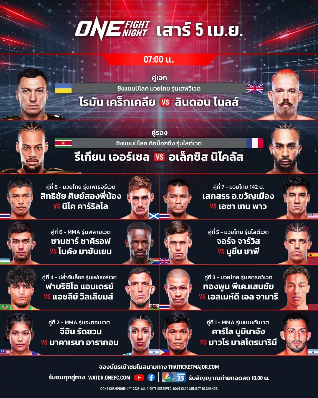 โปรแกรมมวย ONE Fight Night 30 โรมัน ลินดอน