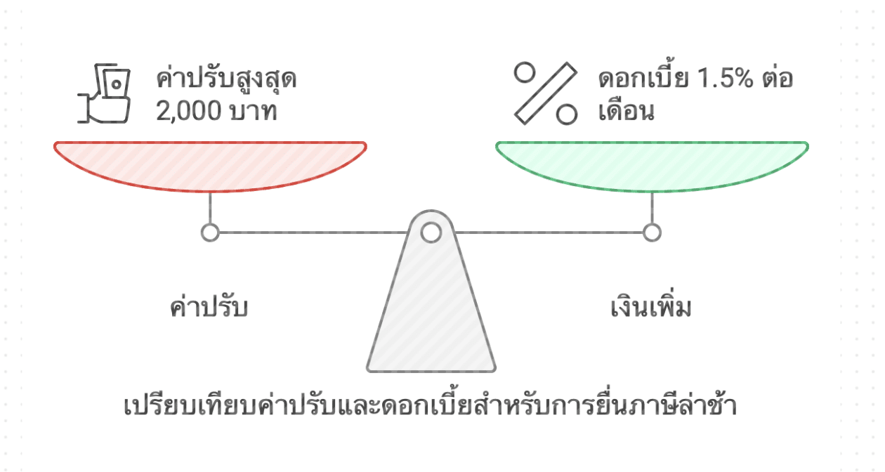 ยื่นภาษีไม่ทัน ต้องจ่ายเบี้ยปรับ สูงสุด 2,000 บาท