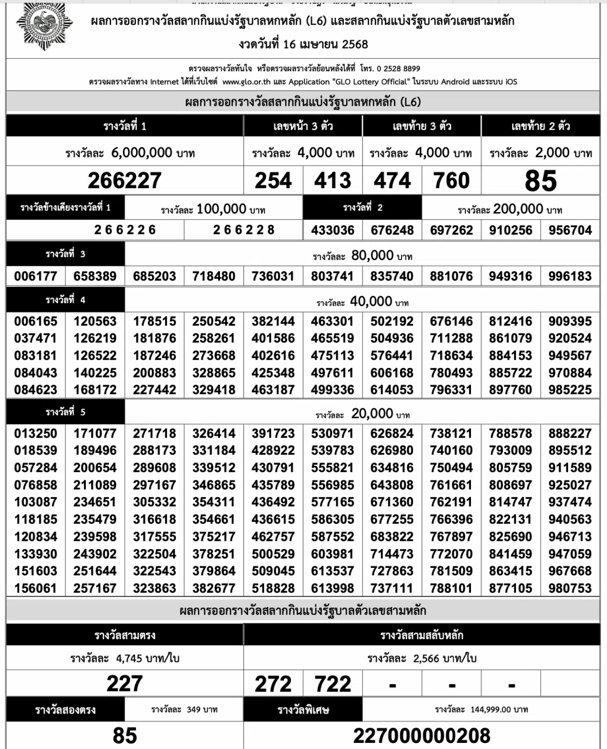 ใบตรวจหวยเรียงเบอร์ 16 เมษายน 2568 ผลสลากกินแบ่งรัฐบาล ทุกรางวัล