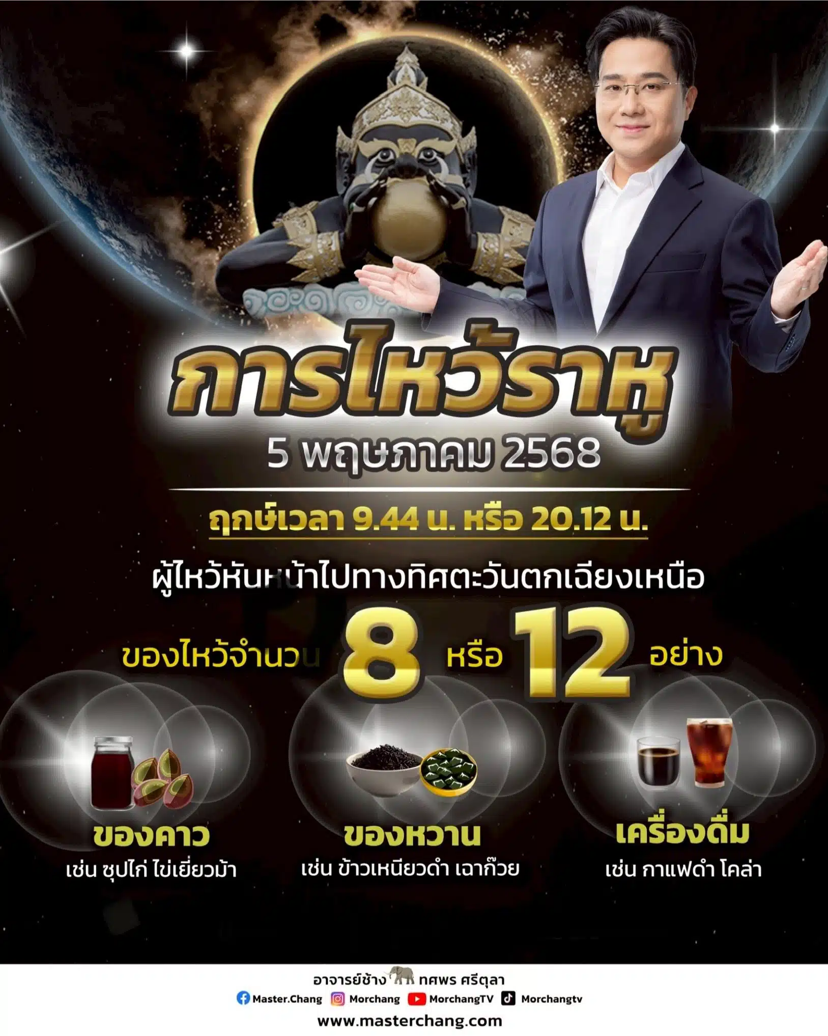 ภาพอินโฟ ขั้นตอนไหว้ราหู รับราหูย้าย 5 พ.ค. 2568 การเตรียมของไหว้ และฤกษ์ไหว้