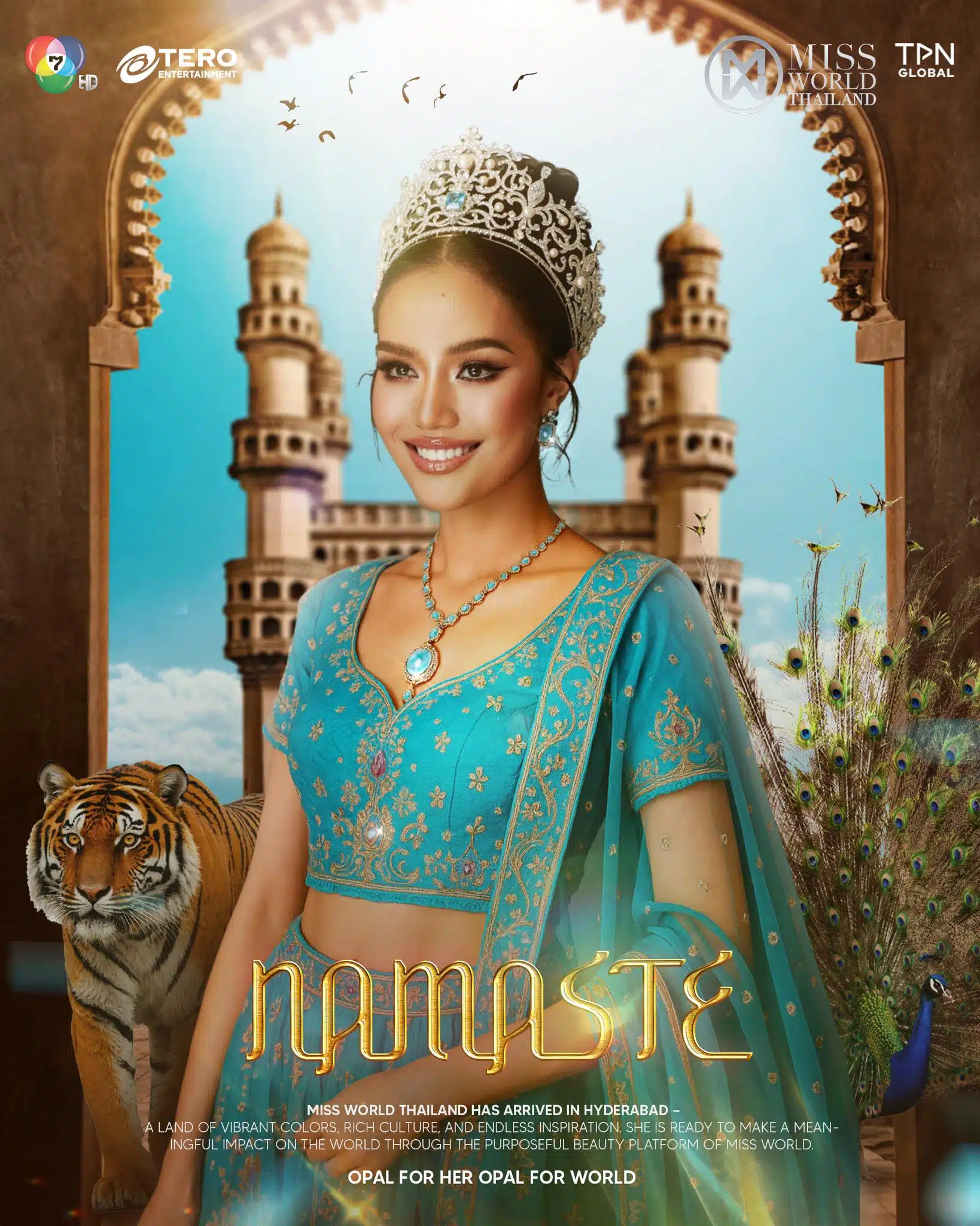 โอปอลล์ สุชาตา Miss World Thailand 2025 ถึงอินเดียแล้ว! พร้อมประชันเวที Miss World ครั้งที่ 72 ณ เมืองไฮเดอราบัด ลุ้นคว้ามงฟ้าแรกเพื่อคนไทย ภาพจากเพจ TPN GLOBAL