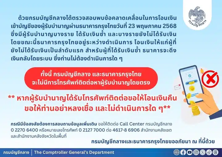ธนาคารกรุงไทยแจงแล้วปมผู้รับบำนาญถูกดึงเงินออกจากบัญชี