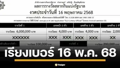 ใบตรวจหวยเรียงเบอร์มาแล้ว ผลสลากกินแบ่งรัฐบาล งวด 16 พฤษภาคม 2568 มาแล้วจ้า เช็กรางวัลที่ 1 ถึงเลขท้ายได้ที่นี่