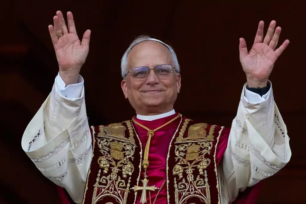 Newly elected Pope Leo XIV appears at the balcony of St. Peter's Basilica at the Vatican, Thursday, May 8, 2025.