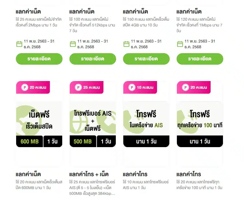 ใช้คะแนน เอไอเอส แลกอินเตอร์เน็ตฟรี
