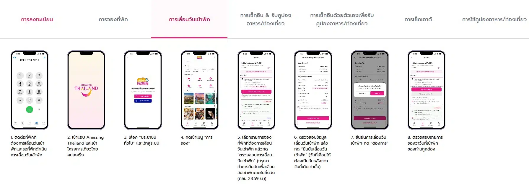 การเลื่อนวันเข้าพักโครงการเที่ยวไทยคนละครึ่ง