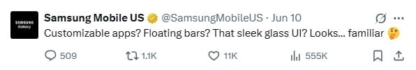 Samsung เอาบ้าง แซะกลับดีไซน์ iOS26 ของ Apple ลั่นมีมานานแล้ว