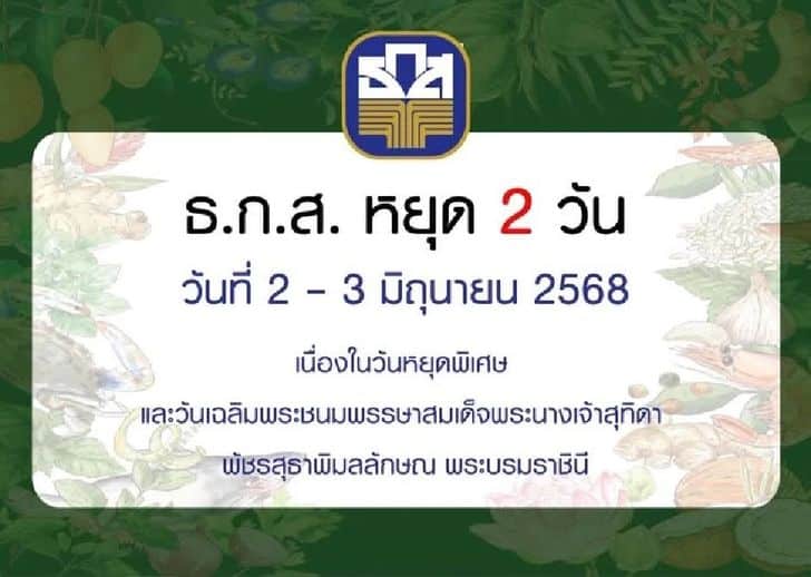 วันหยุดธนาคาร ธกส