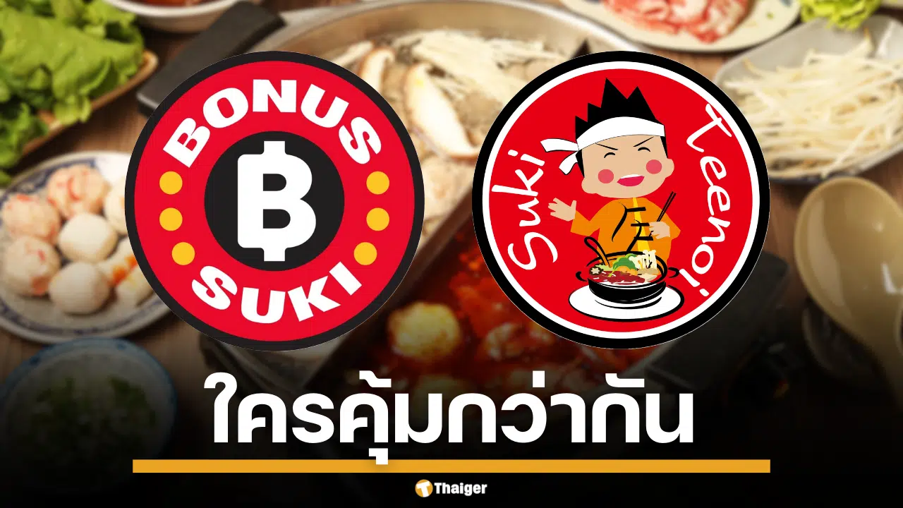 ภาพโลโก้ "โบนัส สุกี้" และ "สุกี้ตี๋น้อย" สื่อถึงการแข่งขันในตลาดบุฟเฟต์สุกี้