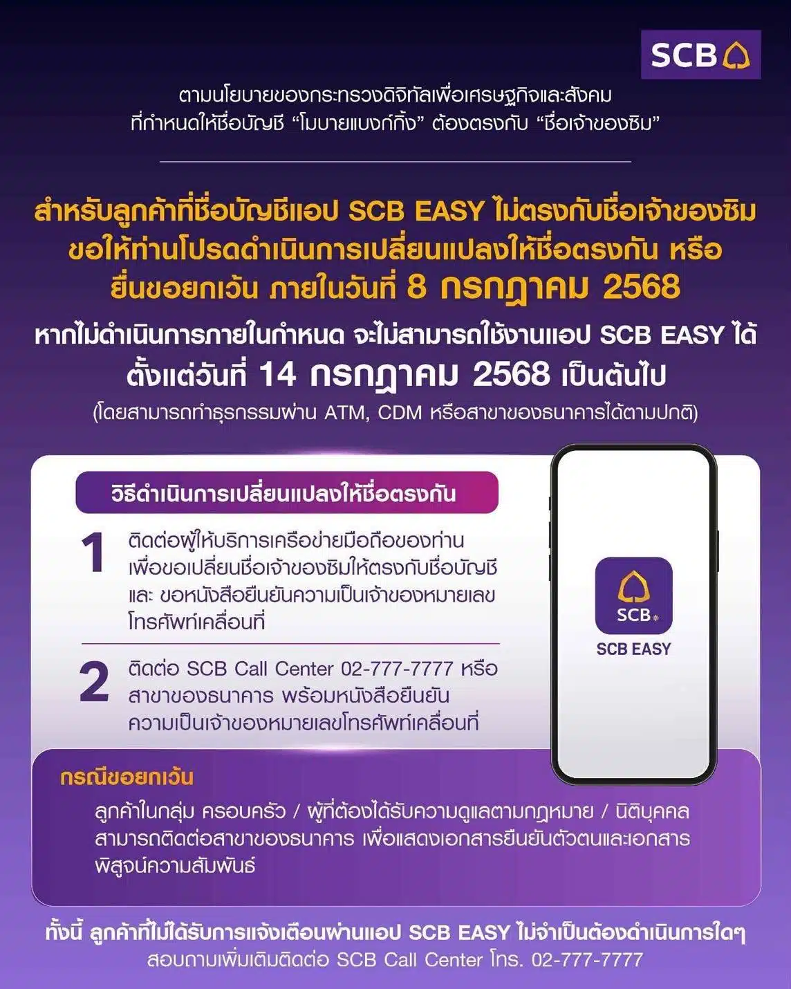 ชื่อไม่ตรง แอปฯ SCB Easy จะใช้งานไม่ได้ สอนวิธีแก้ ก่อนวันที่ 8 ก.ค.