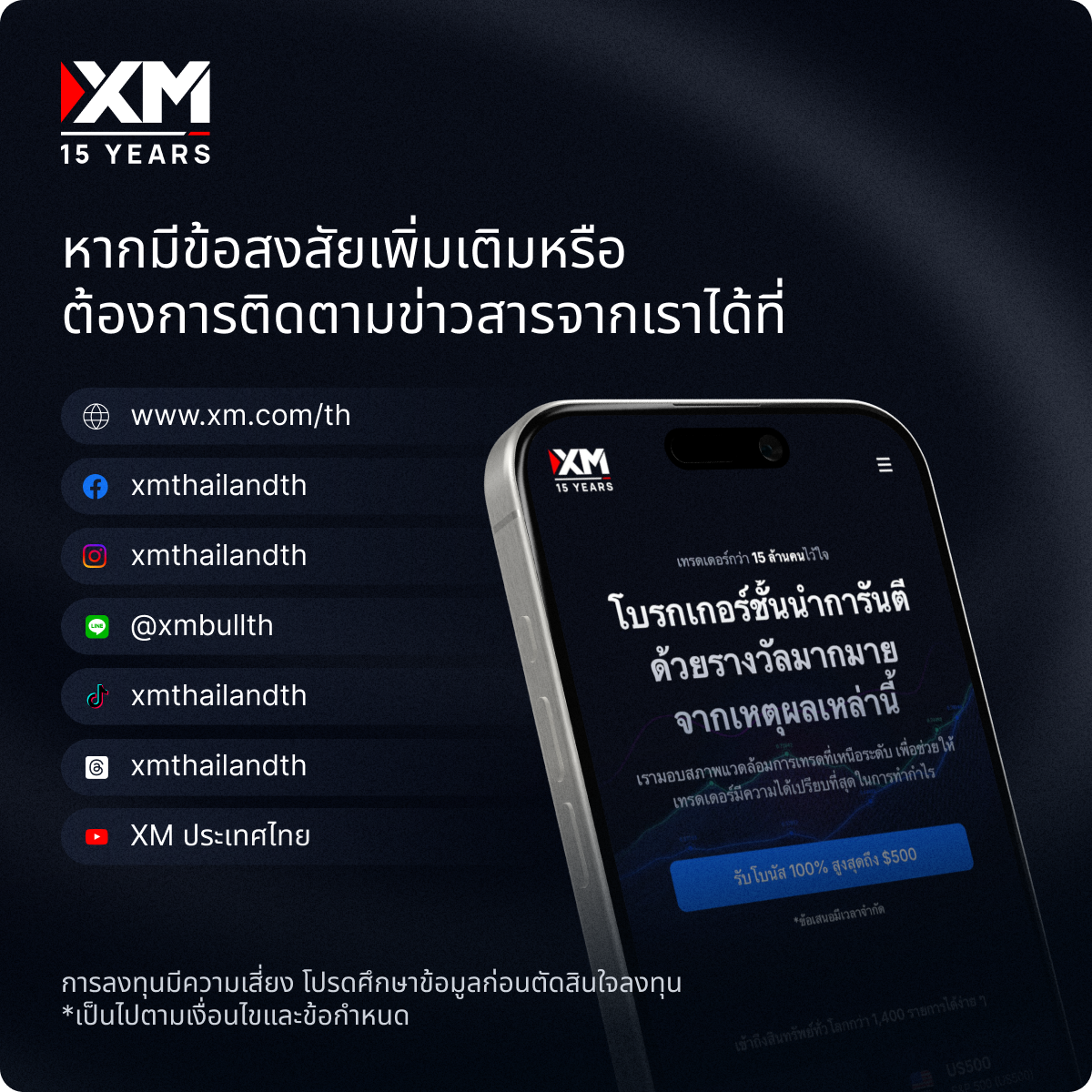 บริการของเรามีความเสี่ยงสูงและสามารถส่งผลทำให้เงินลงทุนของคุณเกิดการขาดทุนได้