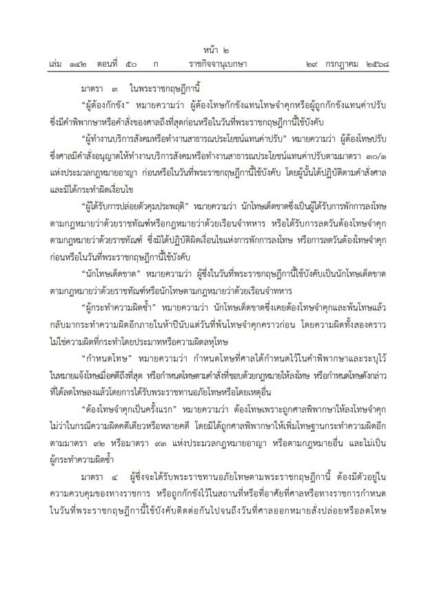 พระราชกฤษฎีกาพระราชทานอภัยโทษ 2568 - 2