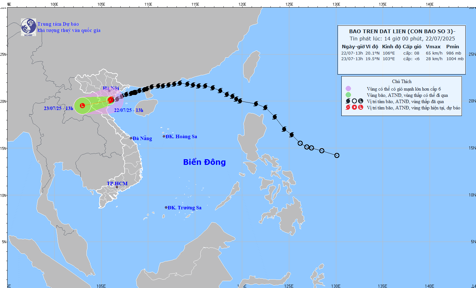 แผนที่แสดงเส้นทางพายุวิภาเคลื่อนตัวขึ้นฝั่งเวียดนามตอนเหนือ