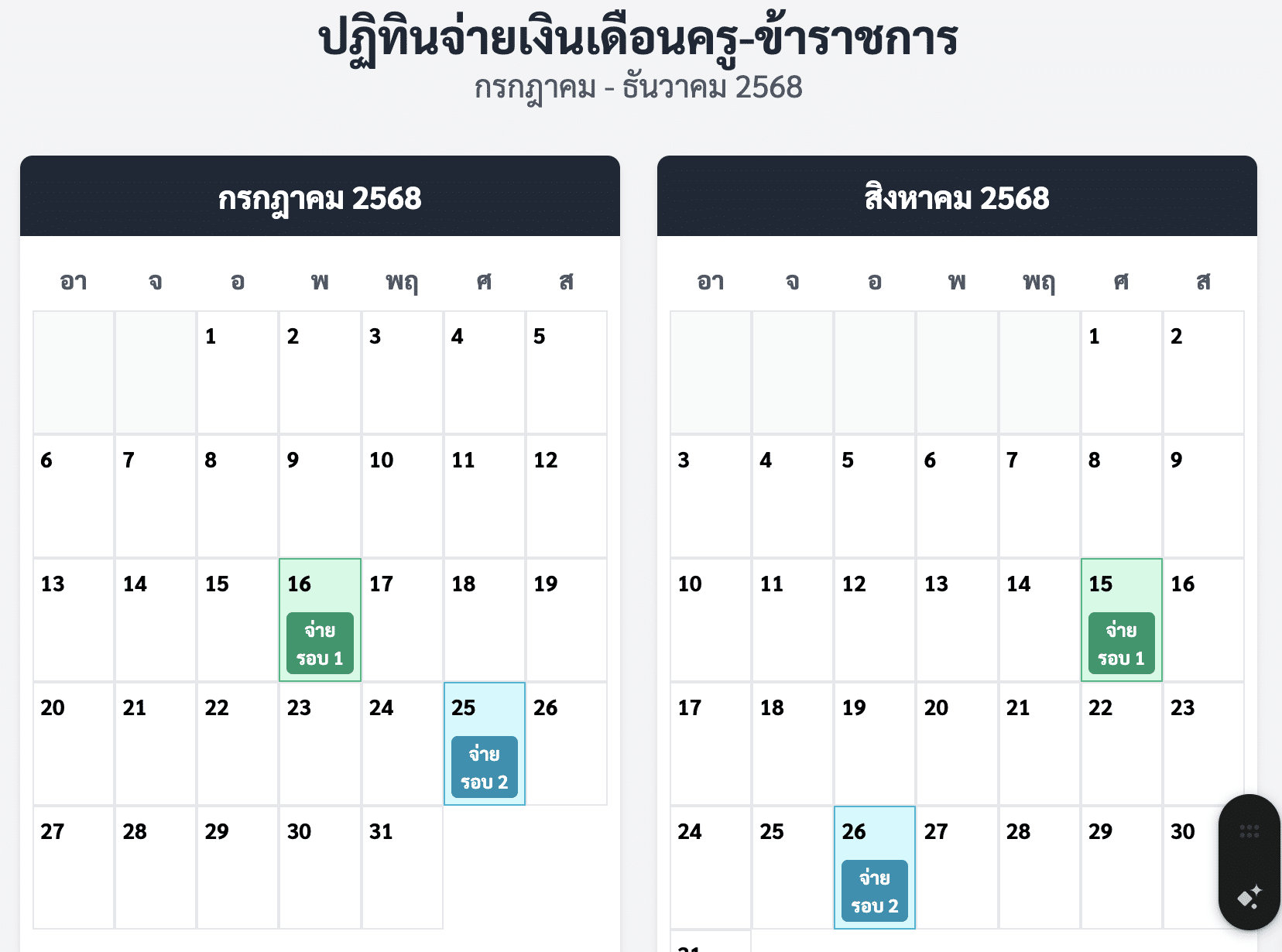 ปฏิทินจ่ายเงินเดือนครู ข้าราชการ ในเดือนกรกฎาคม 2568