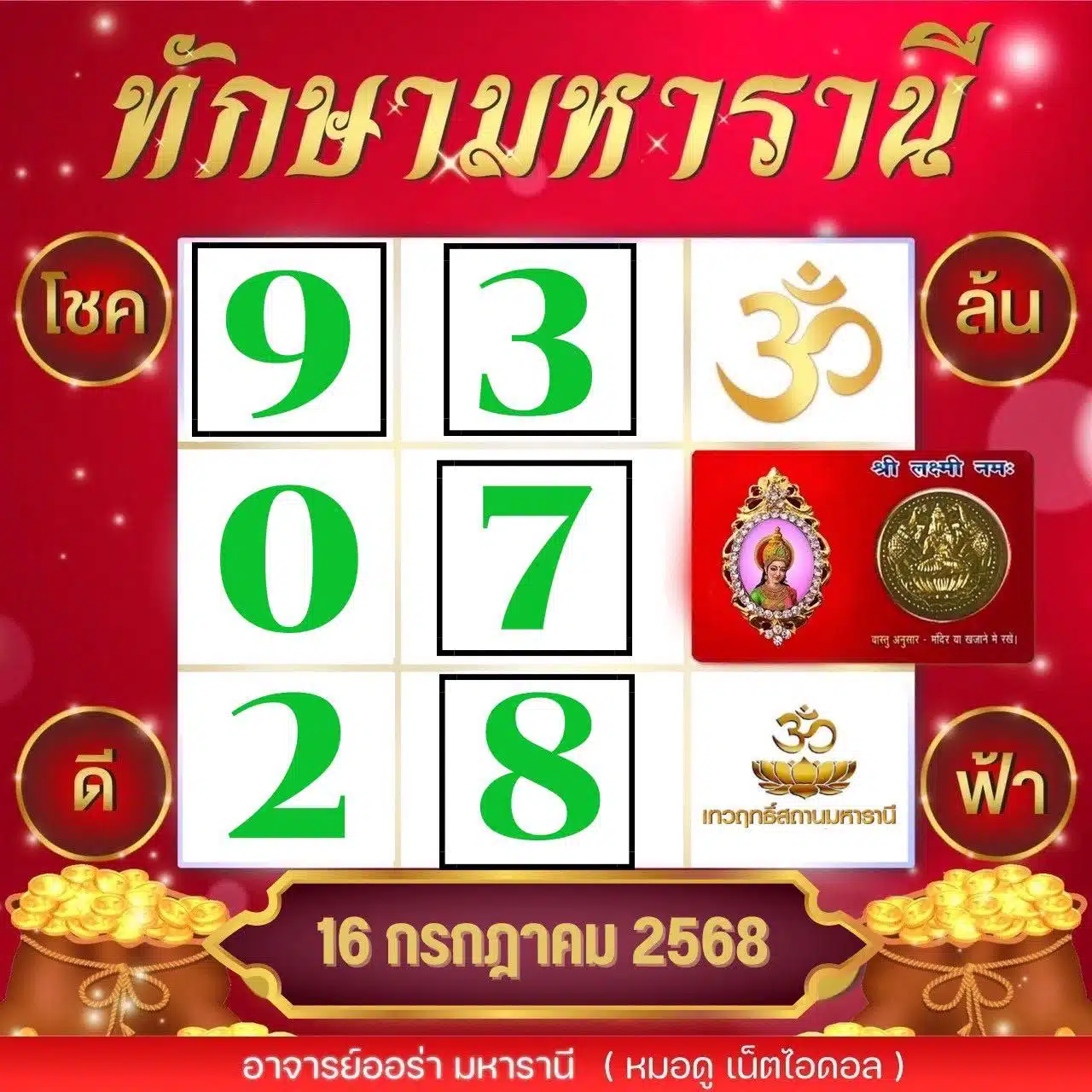 เลขตารางทักษามหารานี 16 7 68