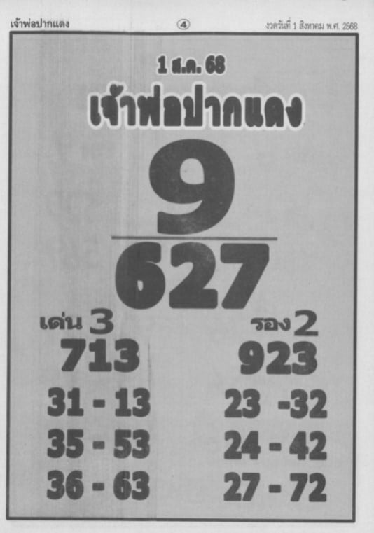 เลขเด็ดเจ้าพ่อปากแดง งวด 1 8 68