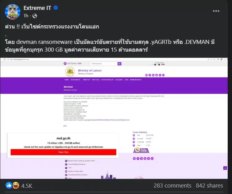 เว็บกระทรวงแรงงานโดนแฮกเกอร์จู่โจม