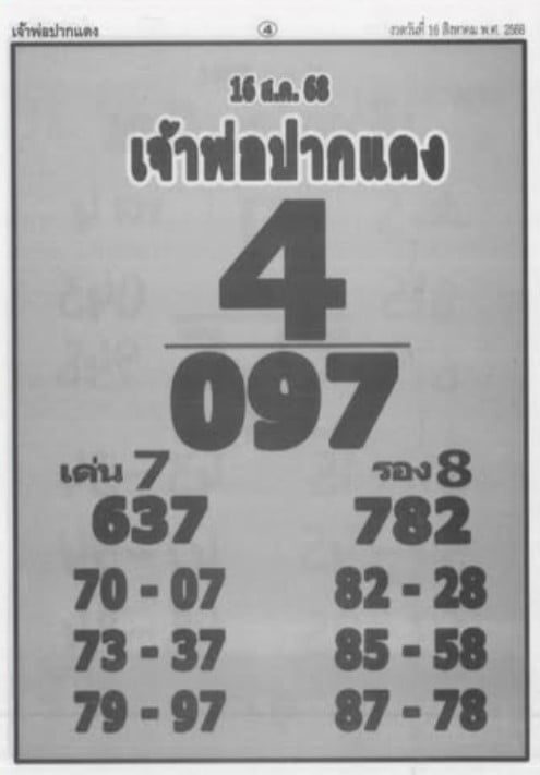 เลขเด็ด เจ้าพ่อปากแดง งวด 16 ส.ค. 68
