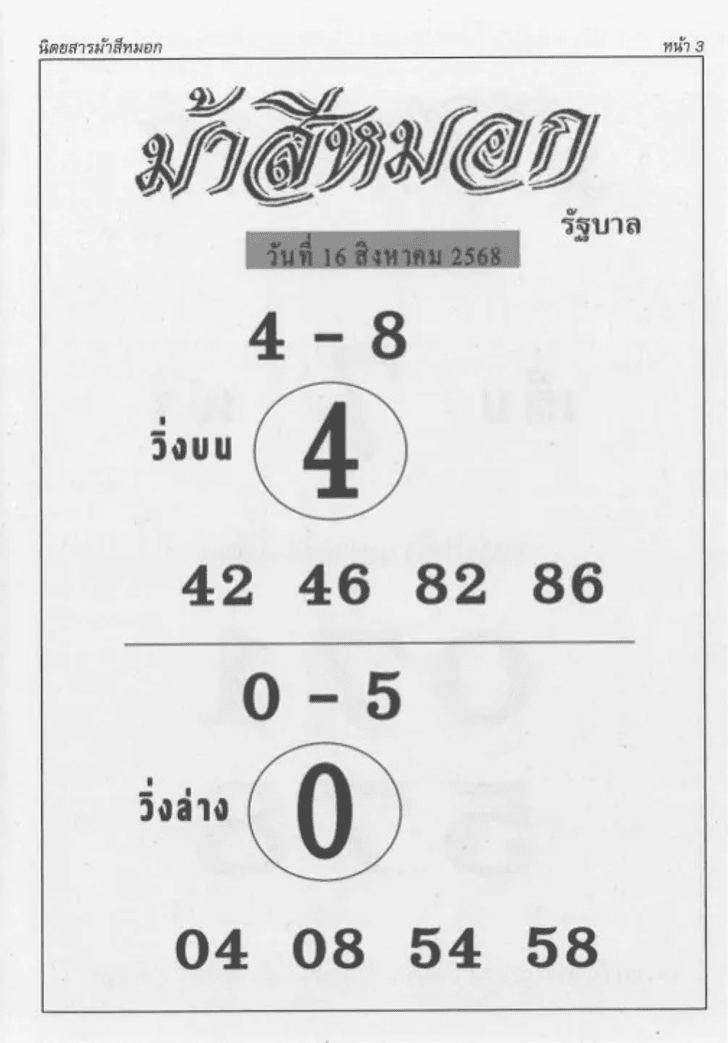 แนวทางม้าสีหมอก 16/8/68